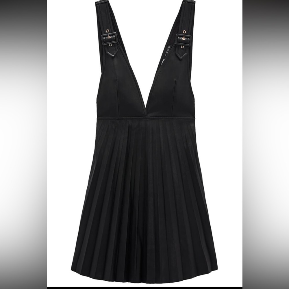 Faux leather pinafore dress